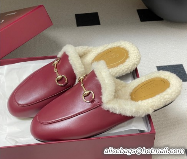 Most Popular Gucci Princetown Calf Leather and Wool Flat Slipper with Horsebit 836055 Red 2026