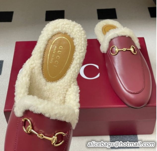 Most Popular Gucci Princetown Calf Leather and Wool Flat Slipper with Horsebit 836055 Red 2026