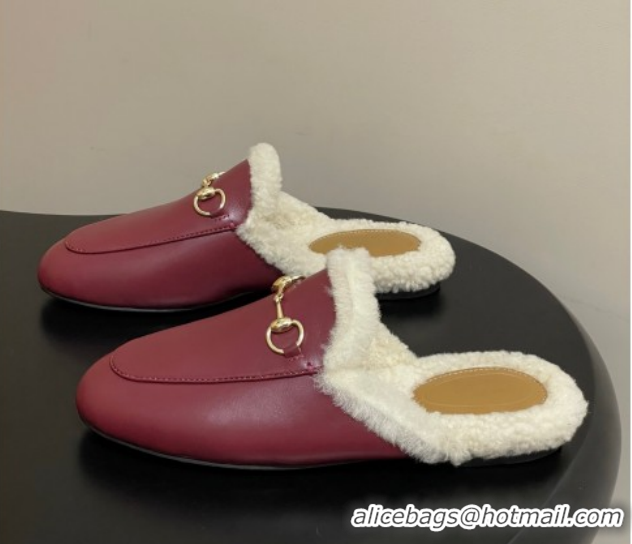 Most Popular Gucci Princetown Calf Leather and Wool Flat Slipper with Horsebit 836055 Red 2026