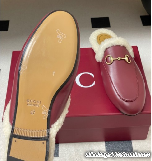 Most Popular Gucci Princetown Calf Leather and Wool Flat Slipper with Horsebit 836055 Red 2026