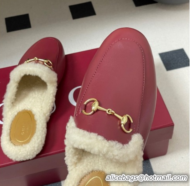 Most Popular Gucci Princetown Calf Leather and Wool Flat Slipper with Horsebit 836055 Red 2026