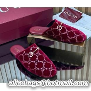 Low Price Gucci Strass GG Velvet Flat Mules with Horsebit 852373 Red 2026