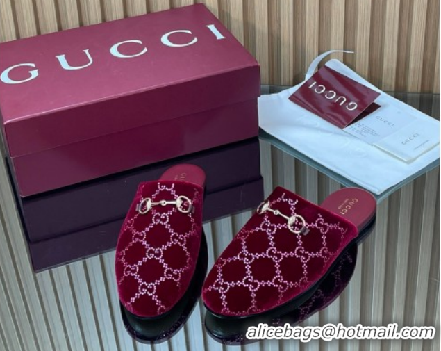 Low Price Gucci Strass GG Velvet Flat Mules with Horsebit 852373 Red 2026