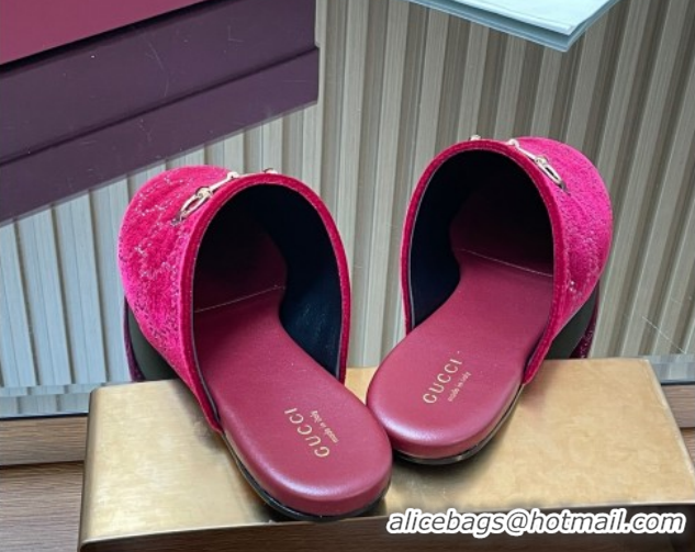 Low Price Gucci Strass GG Velvet Flat Mules with Horsebit 852373 Red 2026