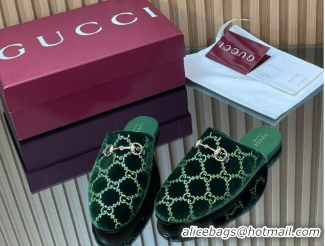 Cheap Gucci Strass GG Velvet Flat Mules with Horsebit 852373 Green 2026