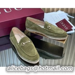 Classic Gucci Suede Flat Espadrilles with Horsebit GG121805 Green 2026