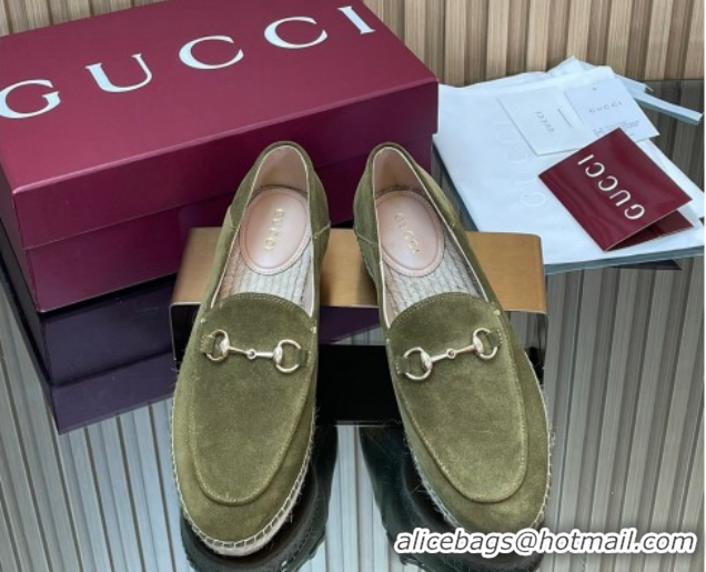 Classic Gucci Suede Flat Espadrilles with Horsebit GG121805 Green 2026