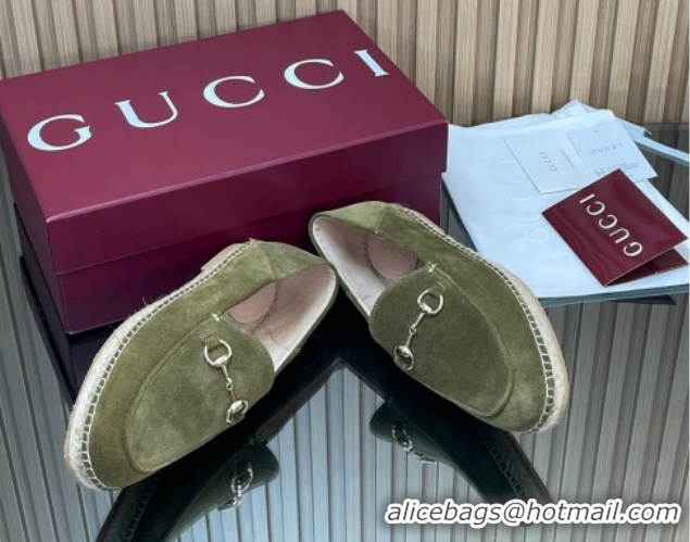 Classic Gucci Suede Flat Espadrilles with Horsebit GG121805 Green 2026