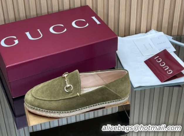 Classic Gucci Suede Flat Espadrilles with Horsebit GG121805 Green 2026