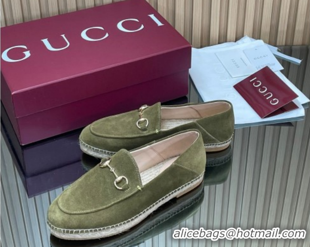 Classic Gucci Suede Flat Espadrilles with Horsebit GG121805 Green 2026