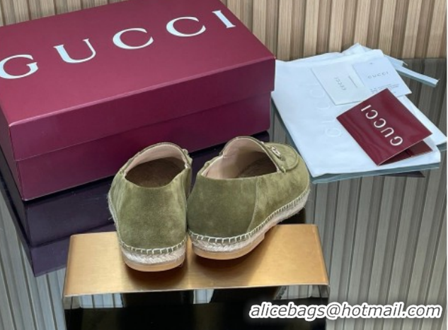 Classic Gucci Suede Flat Espadrilles with Horsebit GG121805 Green 2026