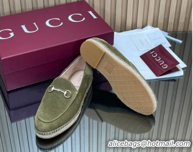 Classic Gucci Suede Flat Espadrilles with Horsebit GG121805 Green 2026