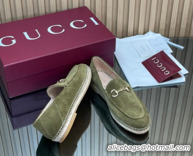 Classic Gucci Suede Flat Espadrilles with Horsebit GG121805 Green 2026