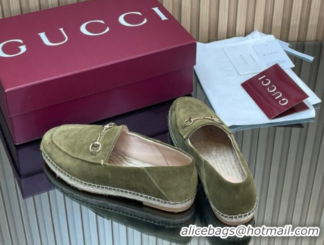 Classic Gucci Suede Flat Espadrilles with Horsebit GG121805 Green 2026