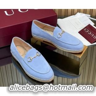 Super Gucci Suede Flat Espadrilles with Horsebit GG121805 Light Blue 2026