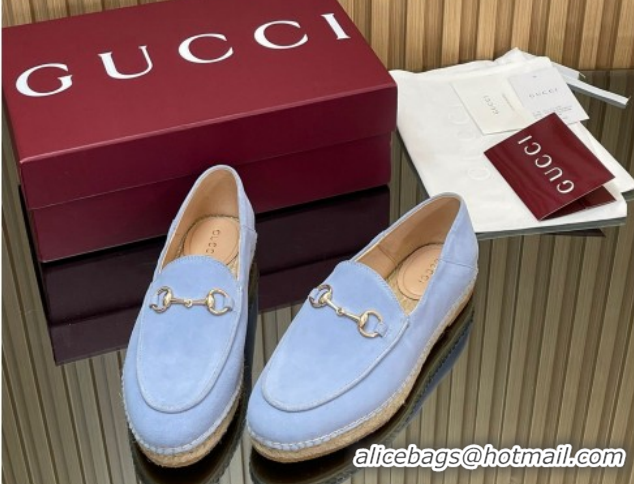 Super Gucci Suede Flat Espadrilles with Horsebit GG121805 Light Blue 2026