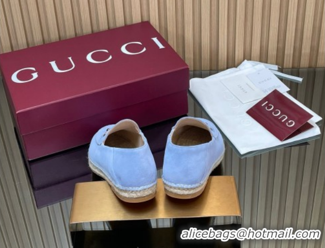 Super Gucci Suede Flat Espadrilles with Horsebit GG121805 Light Blue 2026