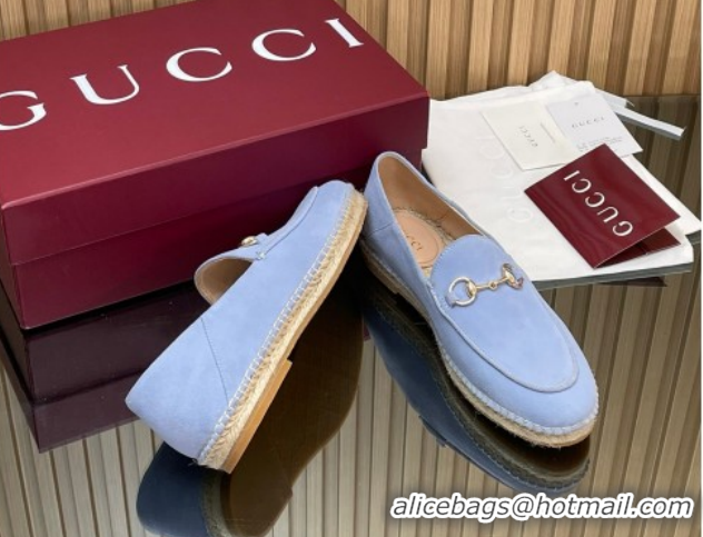 Super Gucci Suede Flat Espadrilles with Horsebit GG121805 Light Blue 2026