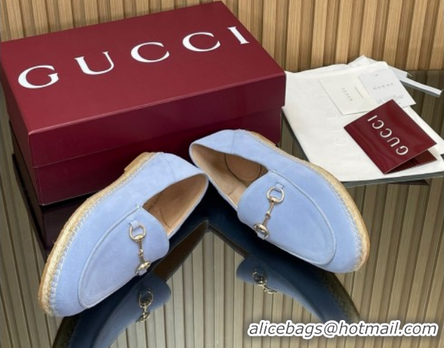 Super Gucci Suede Flat Espadrilles with Horsebit GG121805 Light Blue 2026