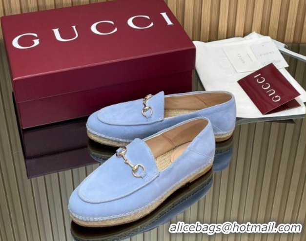 Super Gucci Suede Flat Espadrilles with Horsebit GG121805 Light Blue 2026