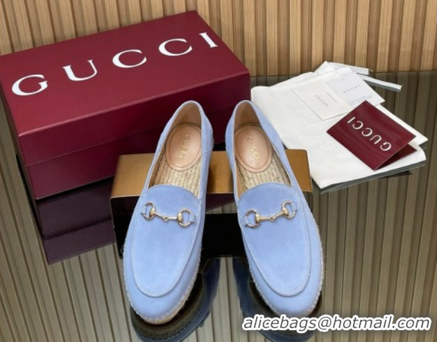 Super Gucci Suede Flat Espadrilles with Horsebit GG121805 Light Blue 2026