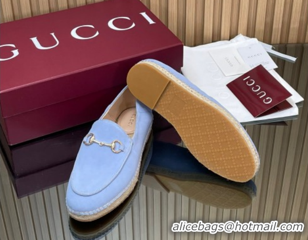 Super Gucci Suede Flat Espadrilles with Horsebit GG121805 Light Blue 2026
