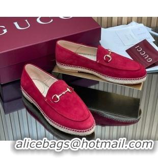 Discount Fashion Gucci Suede Flat Espadrilles with Horsebit GG121805 Red 2026