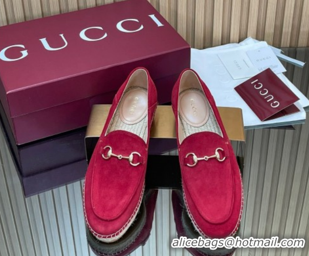 Discount Fashion Gucci Suede Flat Espadrilles with Horsebit GG121805 Red 2026