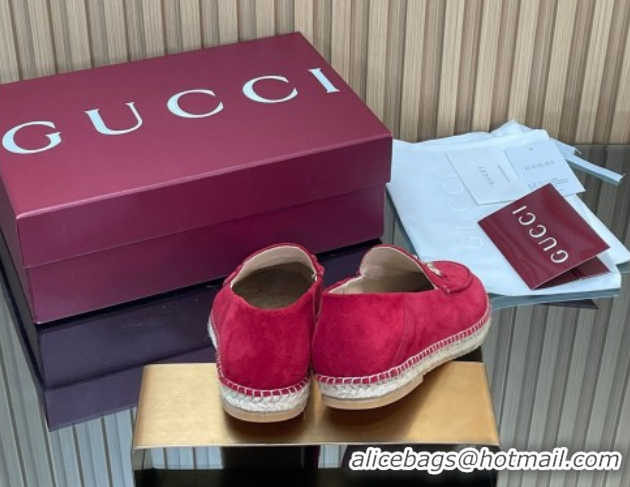 Discount Fashion Gucci Suede Flat Espadrilles with Horsebit GG121805 Red 2026