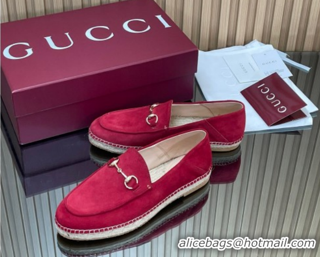 Discount Fashion Gucci Suede Flat Espadrilles with Horsebit GG121805 Red 2026