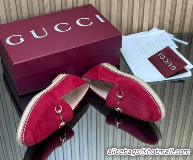 Discount Fashion Gucci Suede Flat Espadrilles with Horsebit GG121805 Red 2026