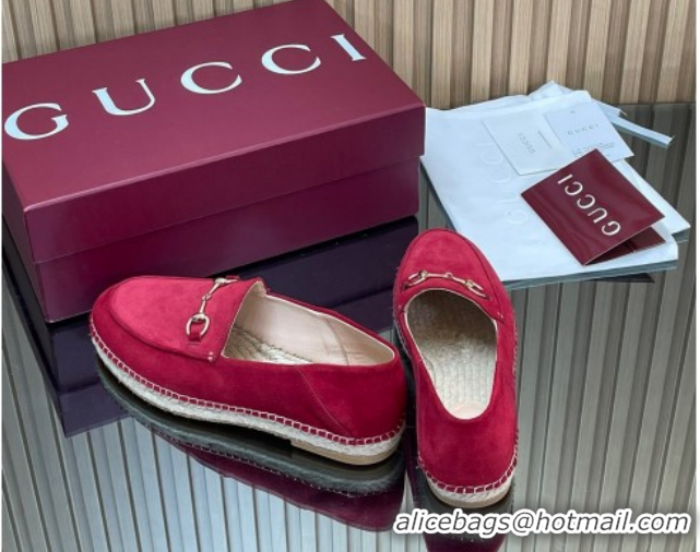 Discount Fashion Gucci Suede Flat Espadrilles with Horsebit GG121805 Red 2026
