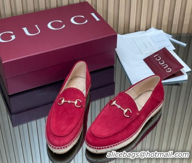 Discount Fashion Gucci Suede Flat Espadrilles with Horsebit GG121805 Red 2026
