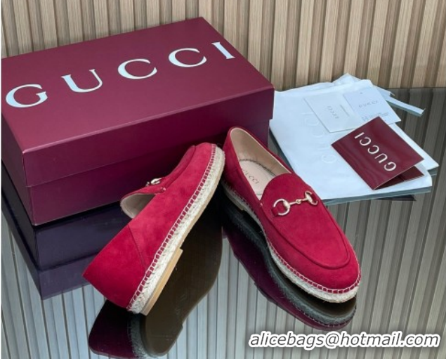 Discount Fashion Gucci Suede Flat Espadrilles with Horsebit GG121805 Red 2026