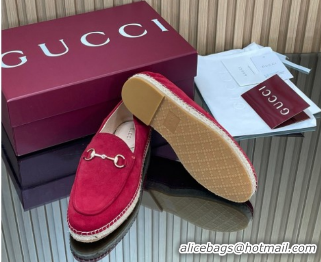 Discount Fashion Gucci Suede Flat Espadrilles with Horsebit GG121805 Red 2026