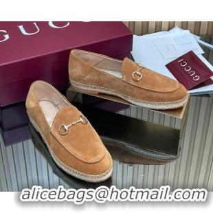 Stylish Gucci Suede Flat Espadrilles with Horsebit GG121805 Light Brown 2026