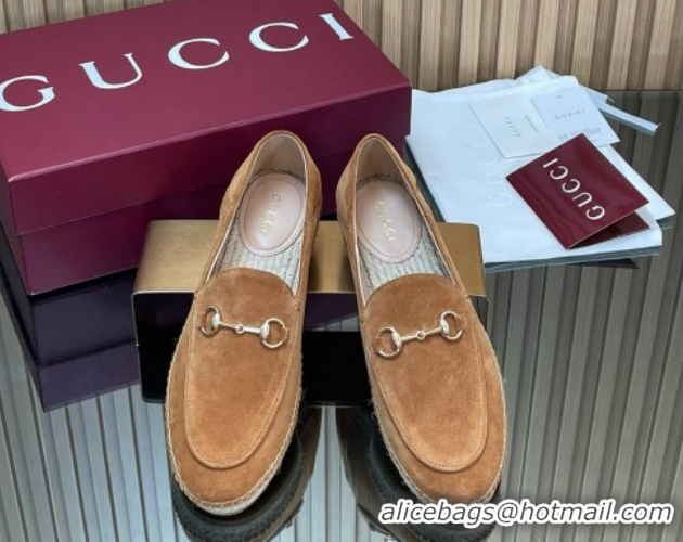 Stylish Gucci Suede Flat Espadrilles with Horsebit GG121805 Light Brown 2026