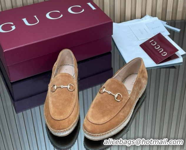 Stylish Gucci Suede Flat Espadrilles with Horsebit GG121805 Light Brown 2026