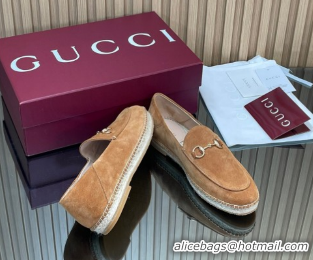 Stylish Gucci Suede Flat Espadrilles with Horsebit GG121805 Light Brown 2026