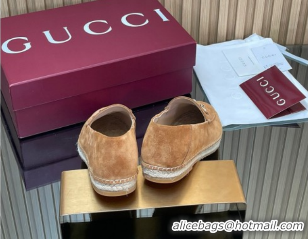Stylish Gucci Suede Flat Espadrilles with Horsebit GG121805 Light Brown 2026