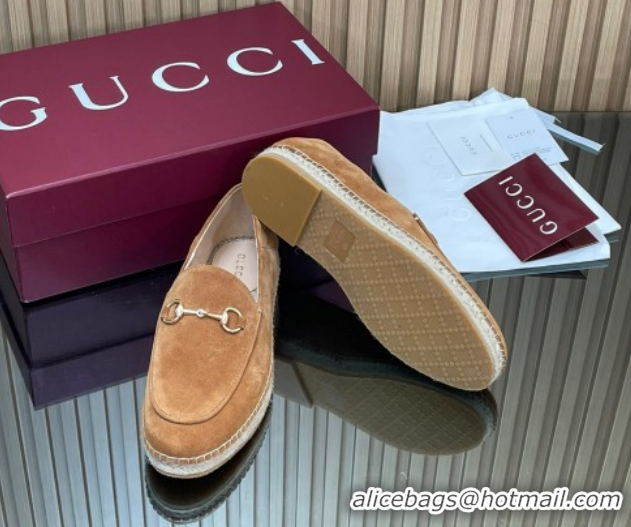 Stylish Gucci Suede Flat Espadrilles with Horsebit GG121805 Light Brown 2026