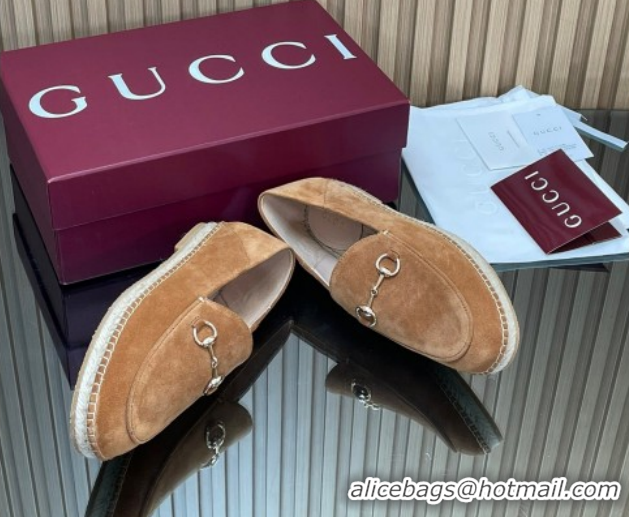Stylish Gucci Suede Flat Espadrilles with Horsebit GG121805 Light Brown 2026