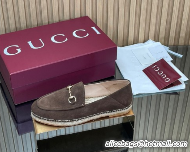 Big Discount Gucci Suede Flat Espadrilles with Horsebit GG121805 Chocolate Brown 2026