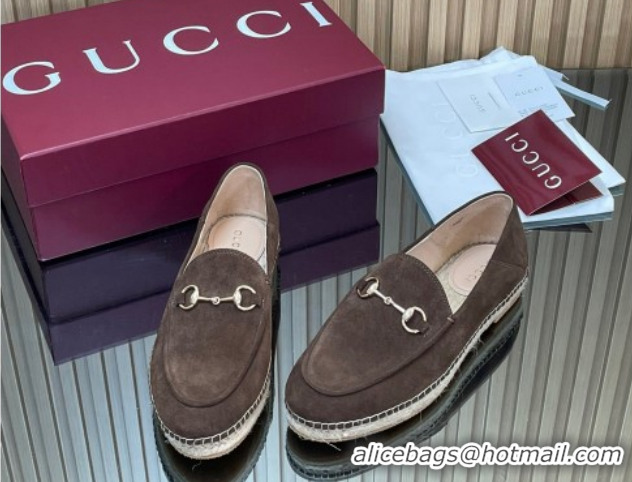 Big Discount Gucci Suede Flat Espadrilles with Horsebit GG121805 Chocolate Brown 2026
