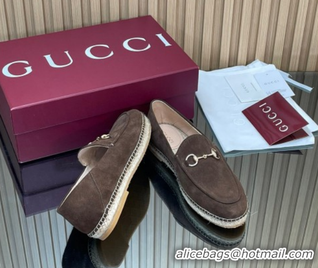 Big Discount Gucci Suede Flat Espadrilles with Horsebit GG121805 Chocolate Brown 2026