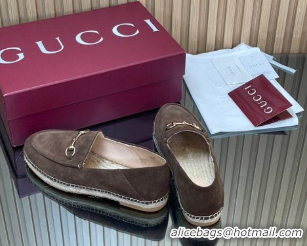Big Discount Gucci Suede Flat Espadrilles with Horsebit GG121805 Chocolate Brown 2026