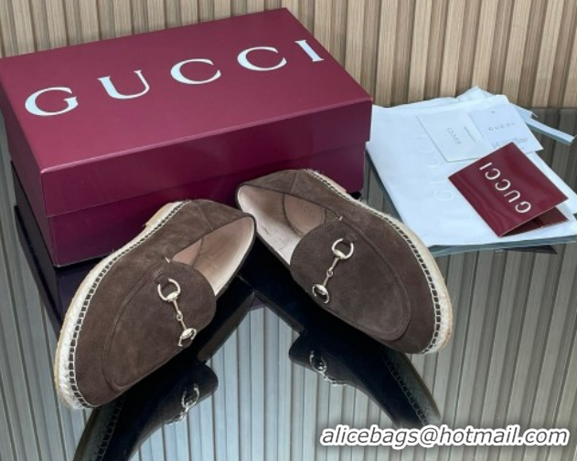 Big Discount Gucci Suede Flat Espadrilles with Horsebit GG121805 Chocolate Brown 2026