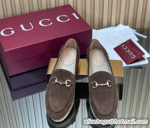 Big Discount Gucci Suede Flat Espadrilles with Horsebit GG121805 Chocolate Brown 2026