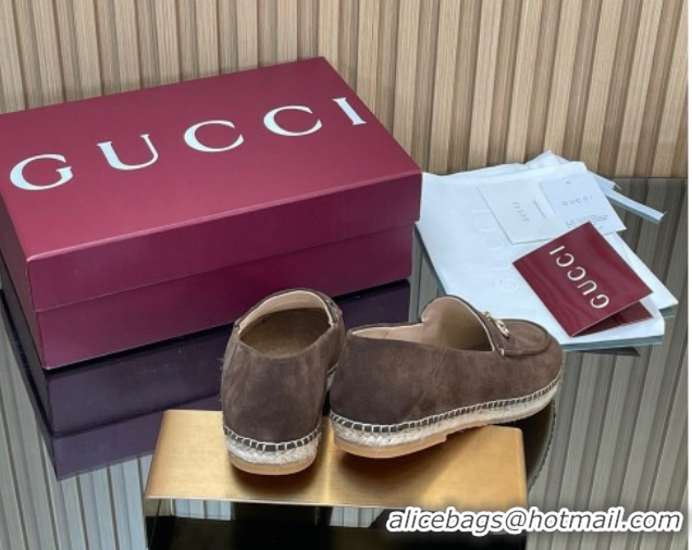 Big Discount Gucci Suede Flat Espadrilles with Horsebit GG121805 Chocolate Brown 2026