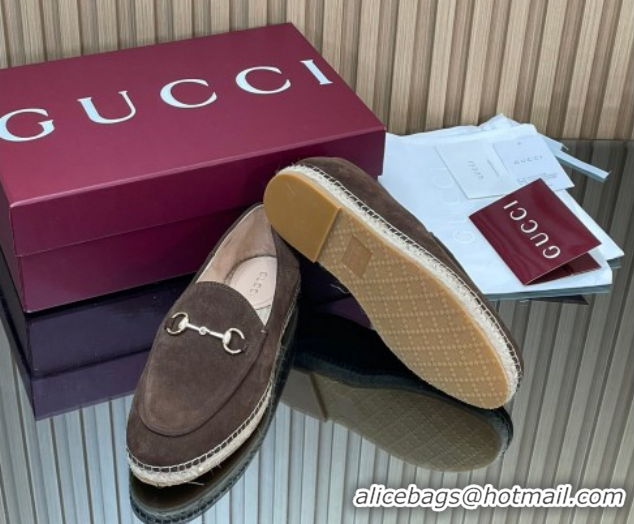 Big Discount Gucci Suede Flat Espadrilles with Horsebit GG121805 Chocolate Brown 2026